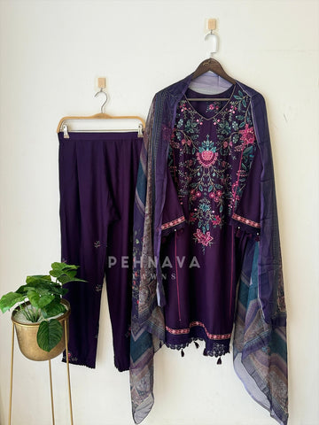 Floral Embroidered Rayon Suit