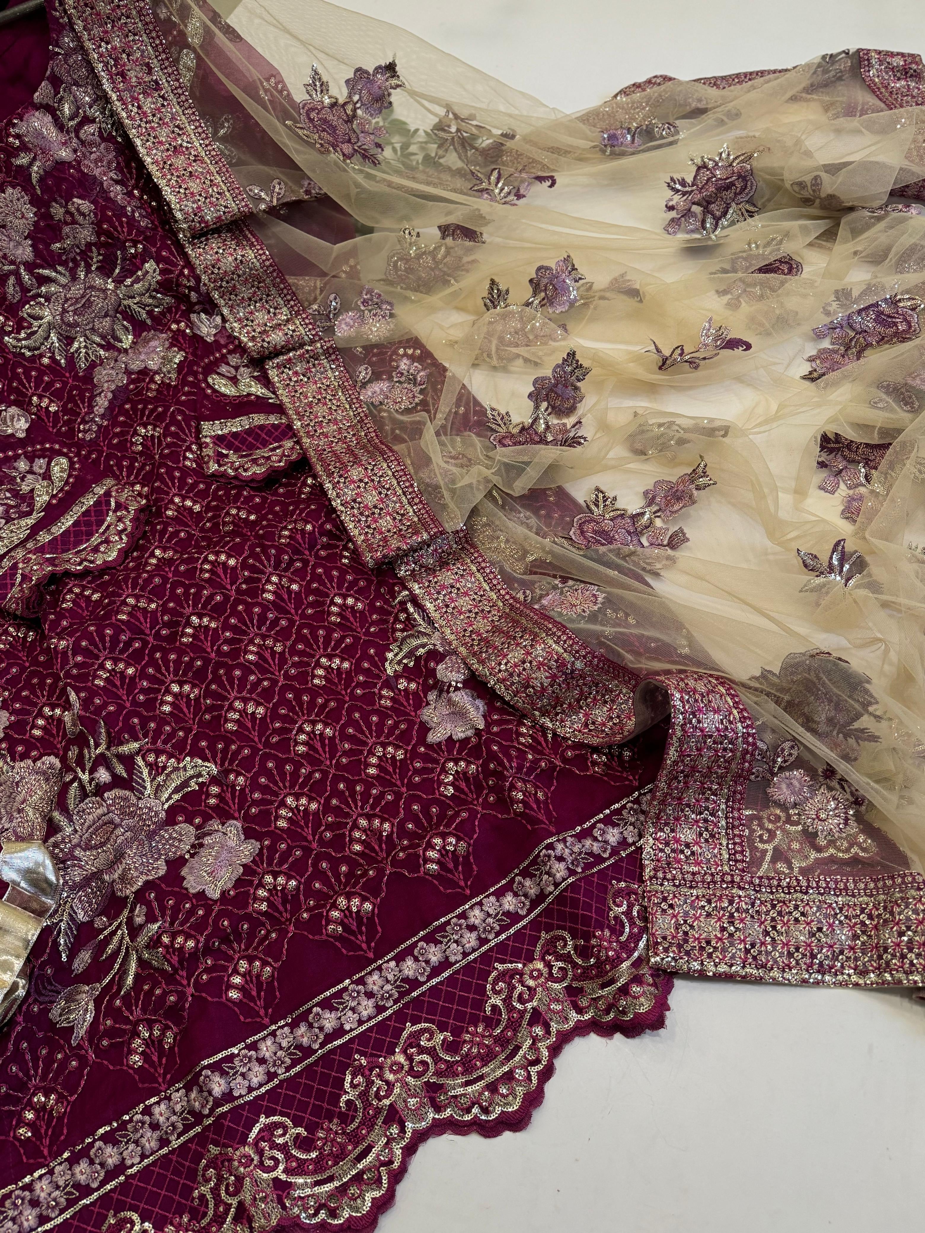 Maroon Embroidered Sharara Suit