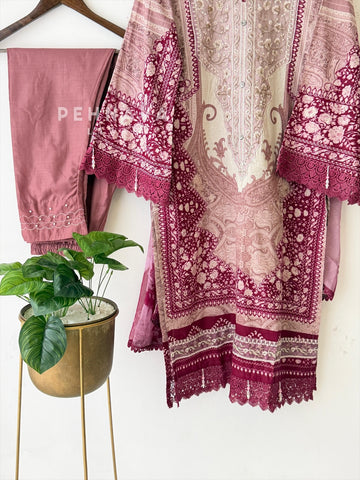 Pink Neckline Embroidered Pak-Suit AZ-1361-C - Pehnava Lawns