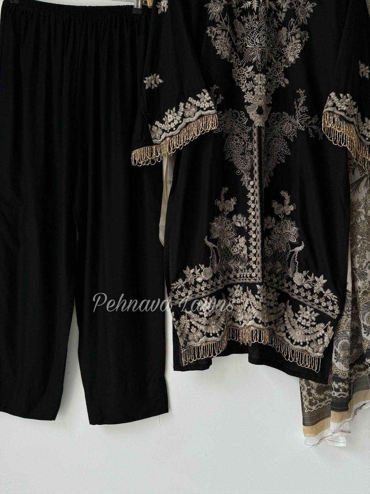 Rayon Embroidered Suit-Black 3639C