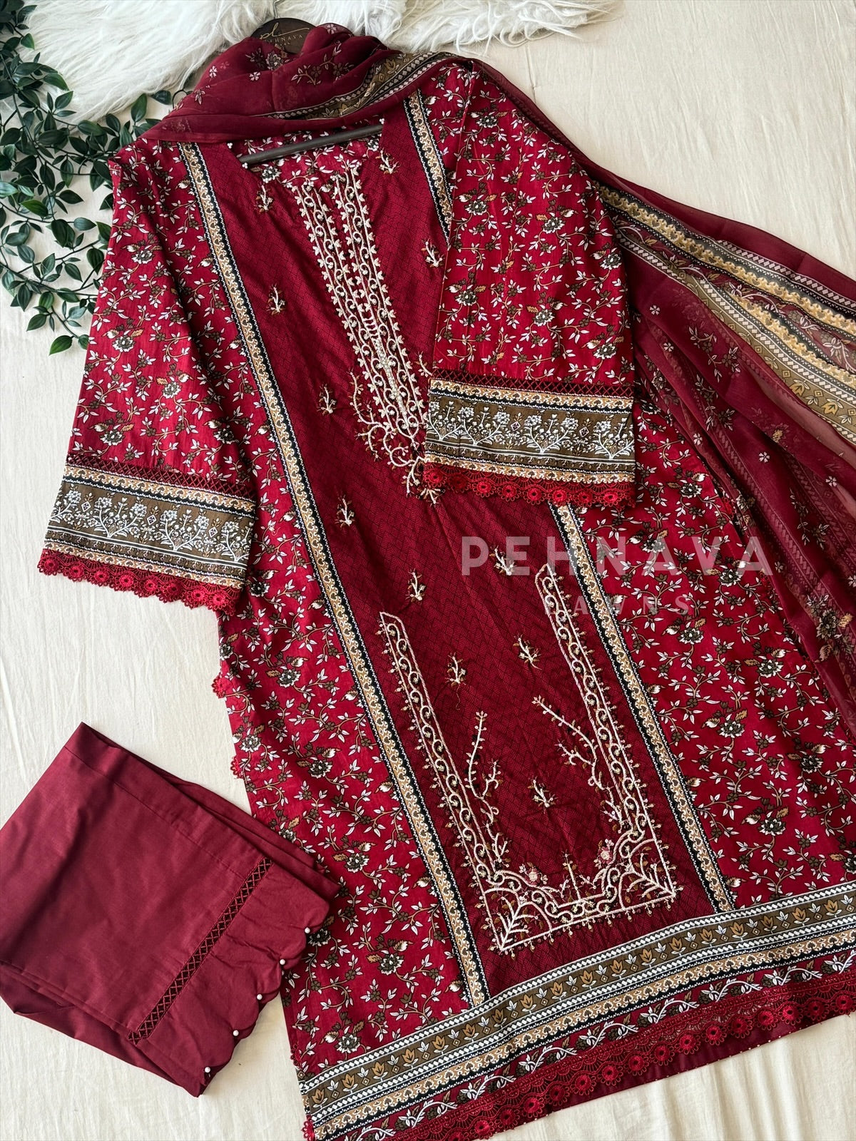 Red Pakistani Printed Suit-1368