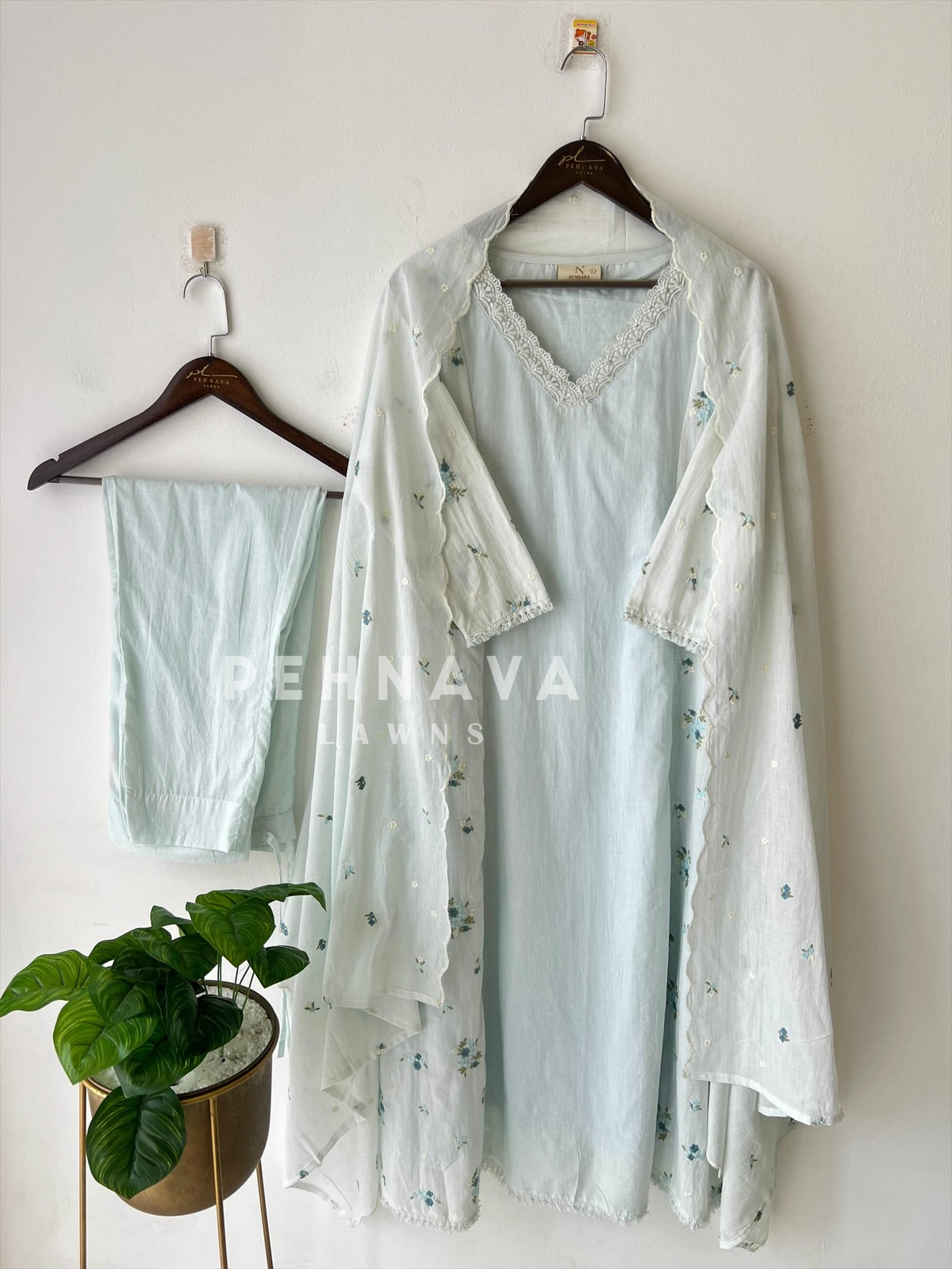 Panel Cut Embroidered Suit-16566