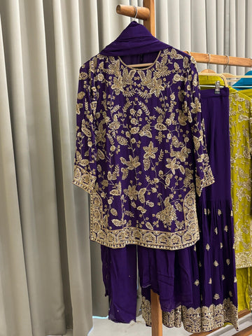 Heavy Hand-worked suit with wide sharara-7490