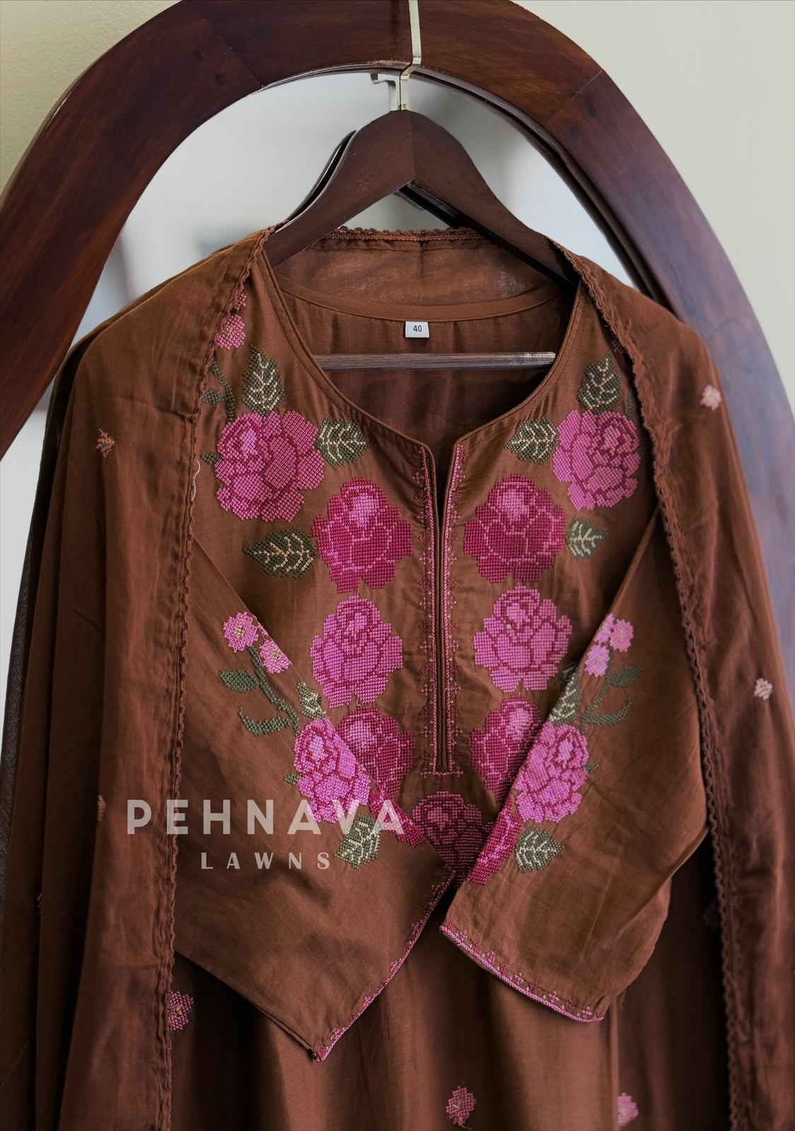 Floral Embroidered Cotton Suit