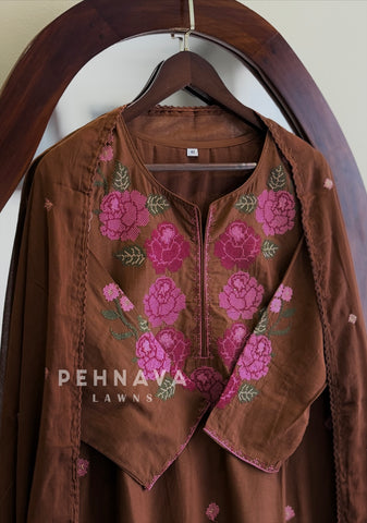Floral Embroidered Cotton Suit