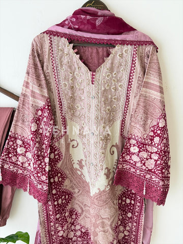 Pink Neckline Embroidered Pak-Suit AZ-1361-C - Pehnava Lawns