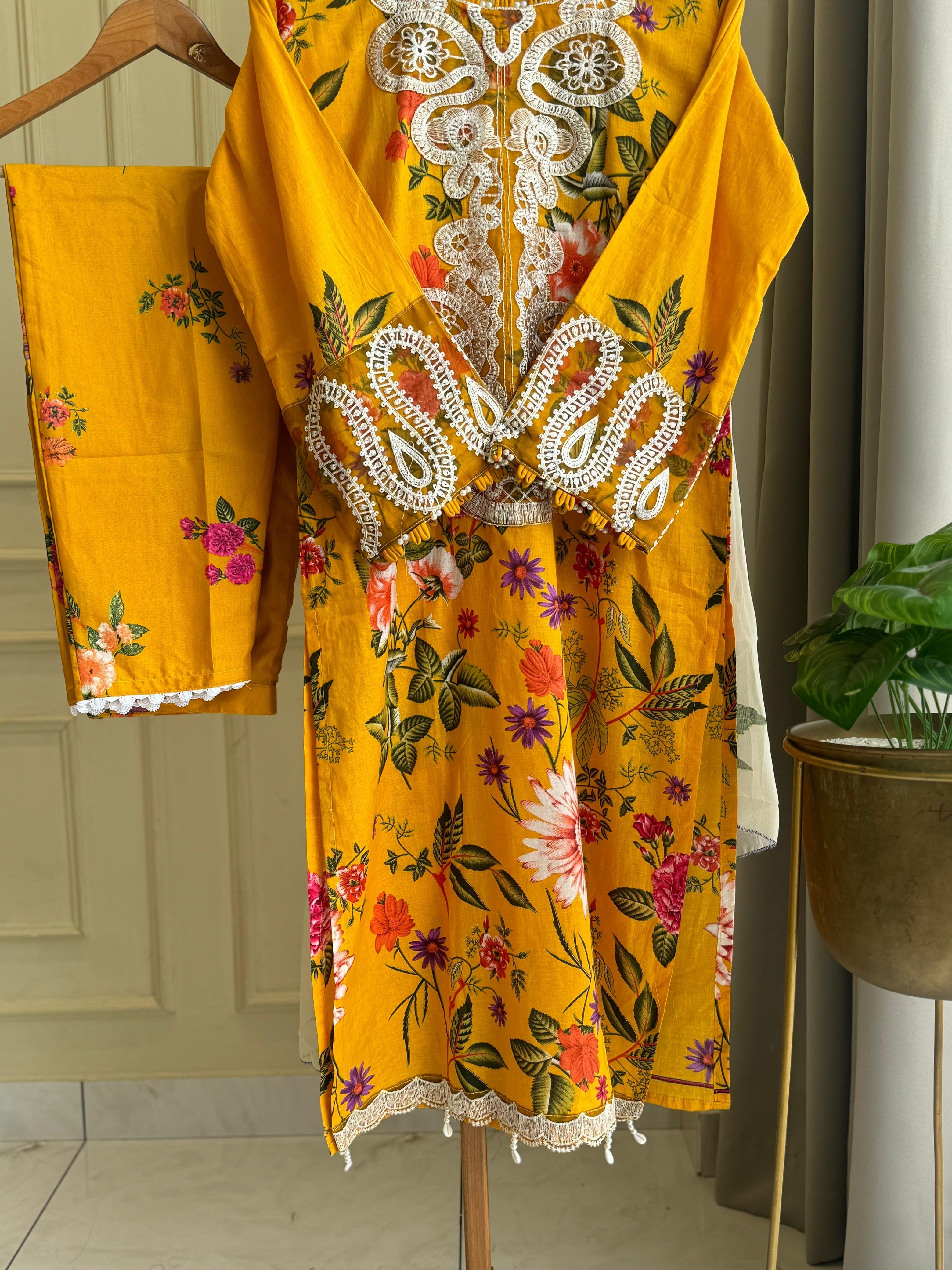 Yellow Vibrant Floral Suit-2006