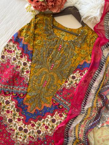 Floral Printed Ethnic Pak-Suit Ft. Chiffon/Cotton Dupatta-006