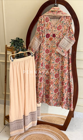 Floral Print Suit with Lace