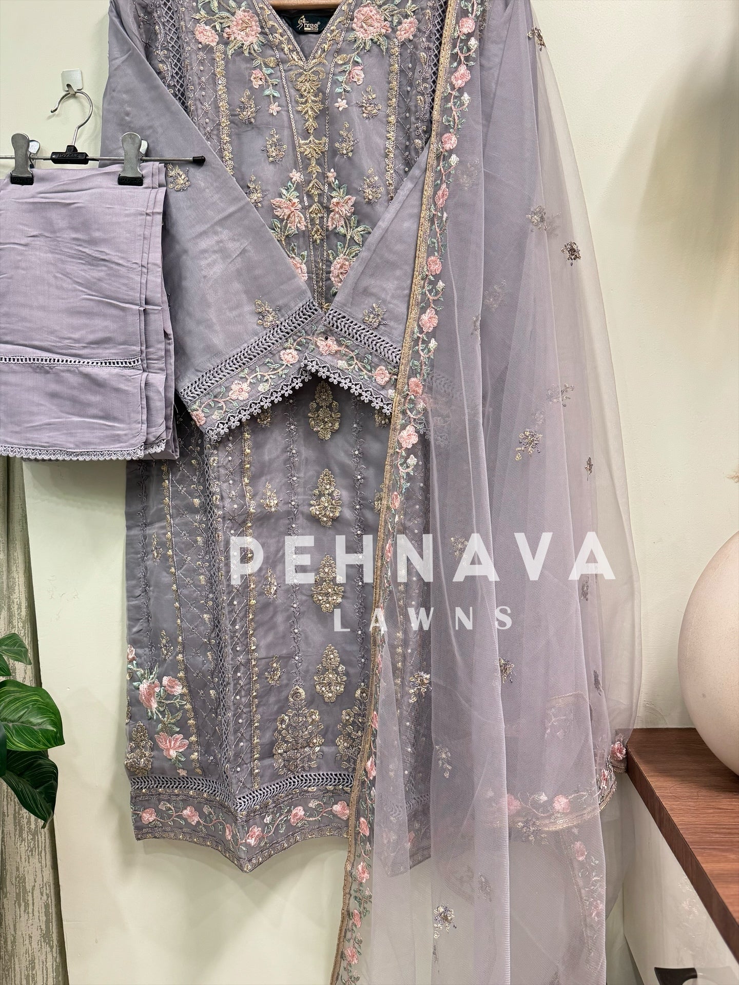 Organza embroidered suit-1232