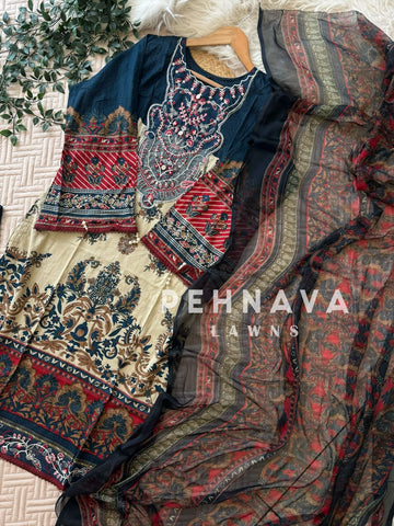 Navy blue Cotton Suit-1287a