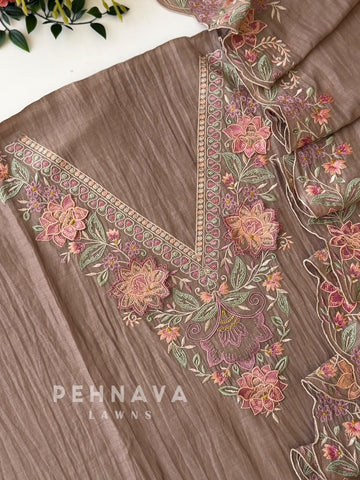 Chanderi Floral Embroidered Unstitched Suit 627