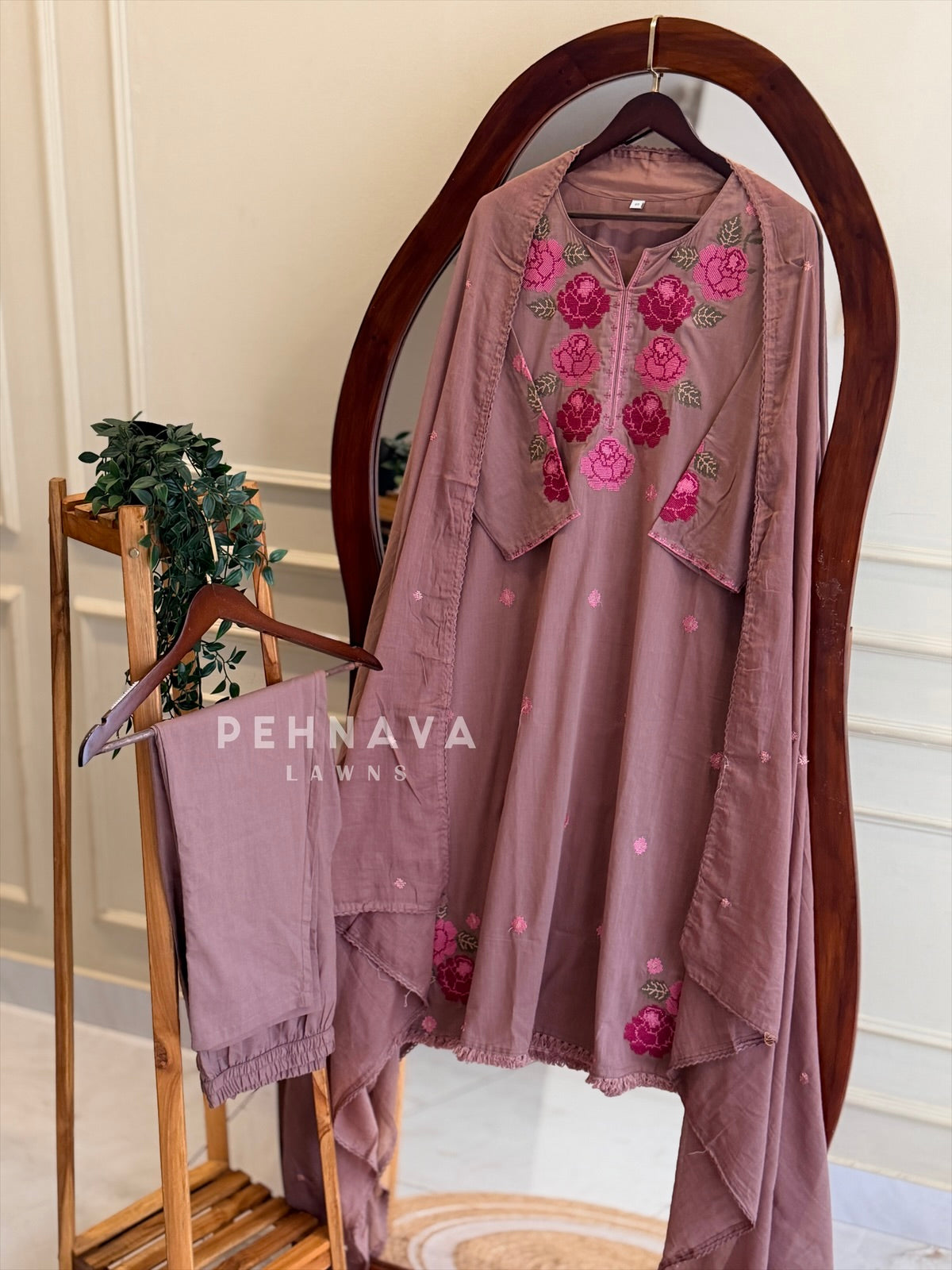 Floral Embroidered Cotton Suit