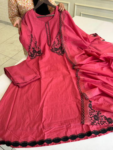 Mul-Chandheri Flared Embroidered Suit