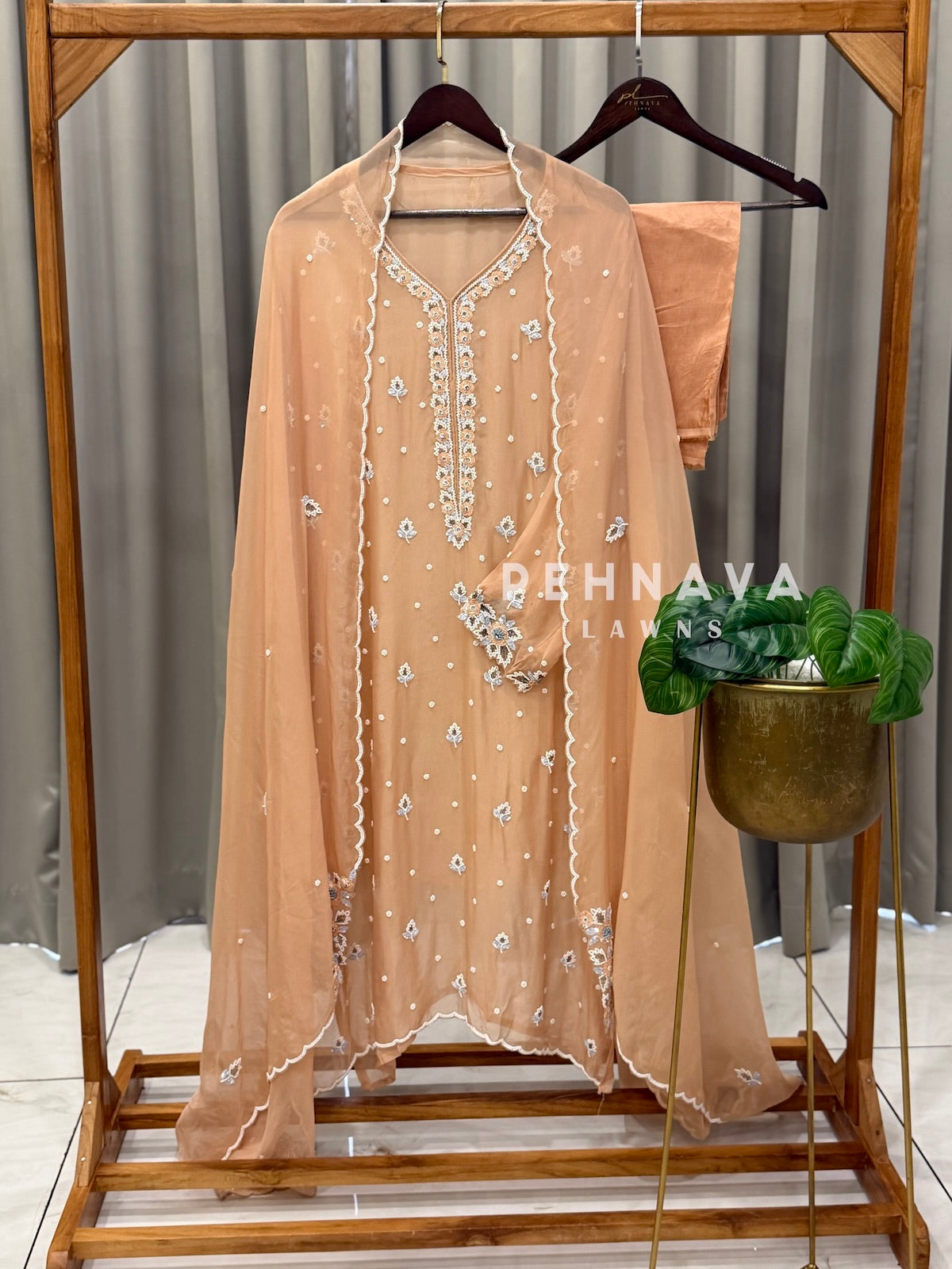 Semi-Stitched Chiffon Suit, Organza Dupatta