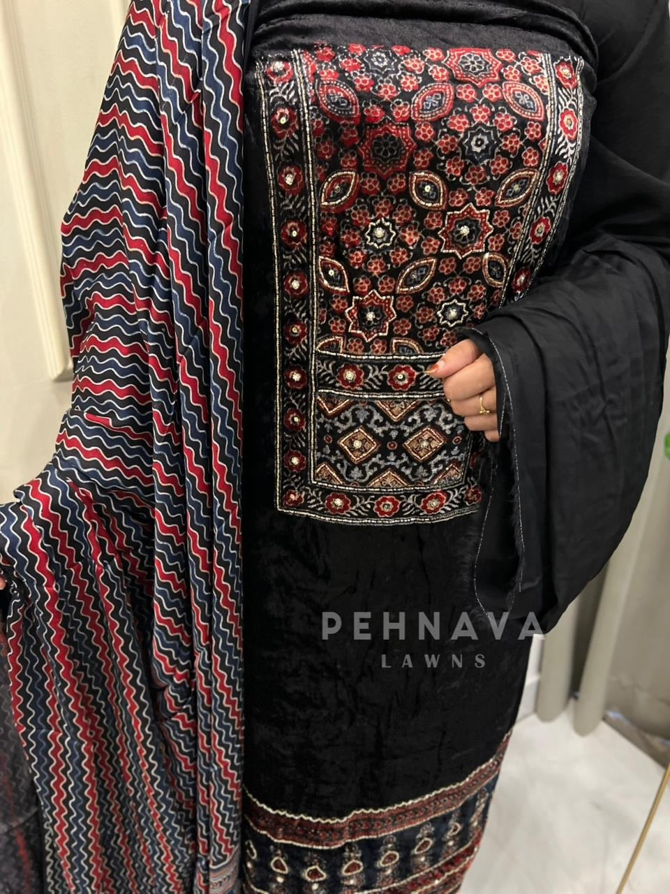 Velvet Touch Ajrakh Suit - Pehnava Lawns