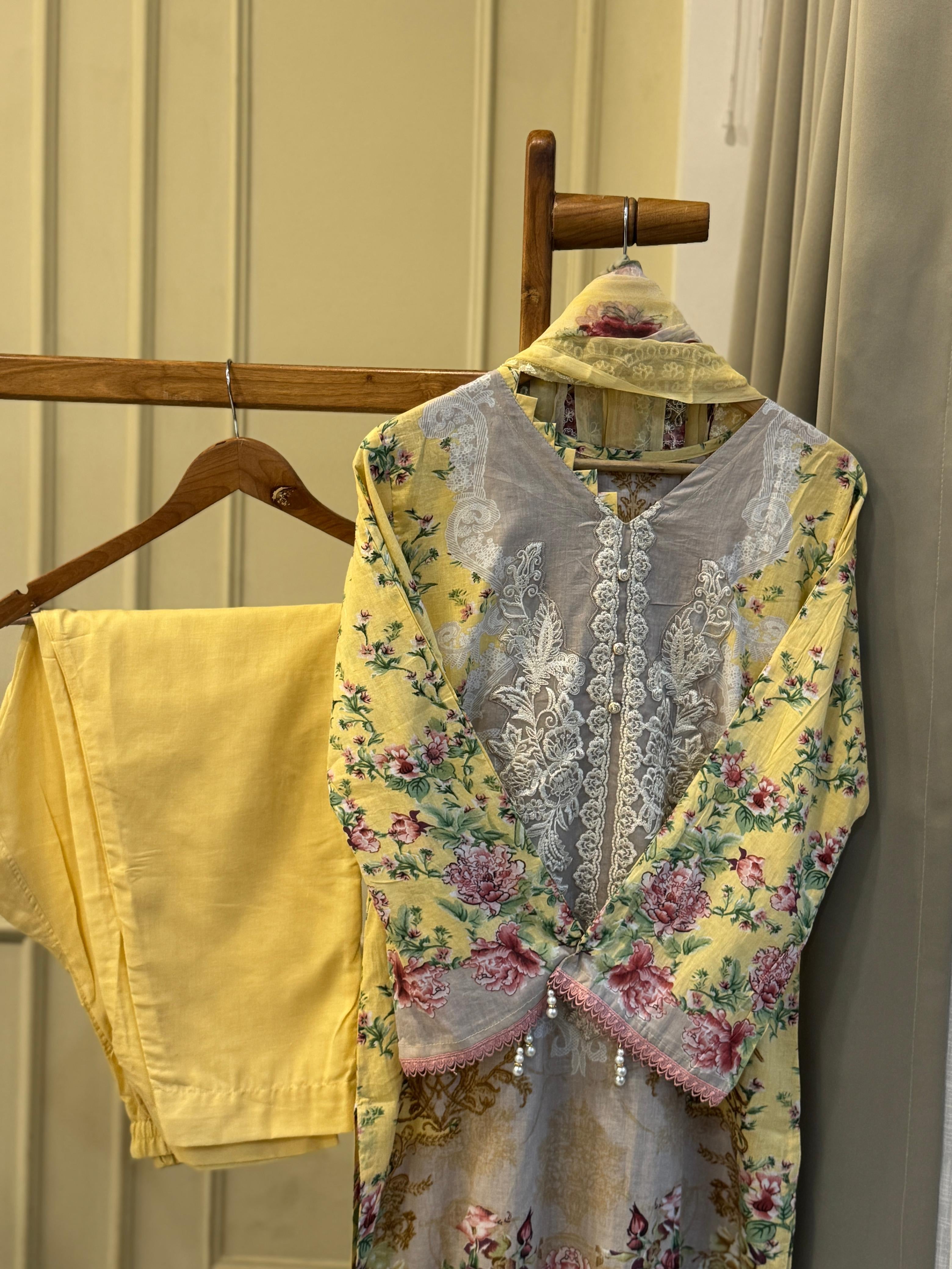 Printed Casual Cotton Suit Ft. Embroidered Dupatta