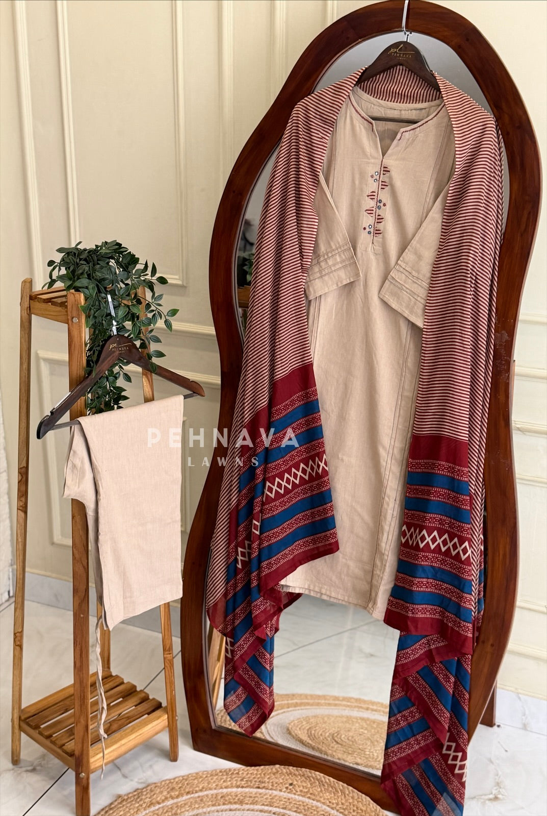 Mirror Embroidered Three Piece Set