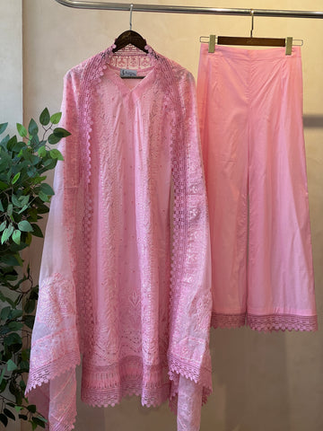 Azzal luxurious stitched embroidered suit - CORAL - Pehnava Lawns