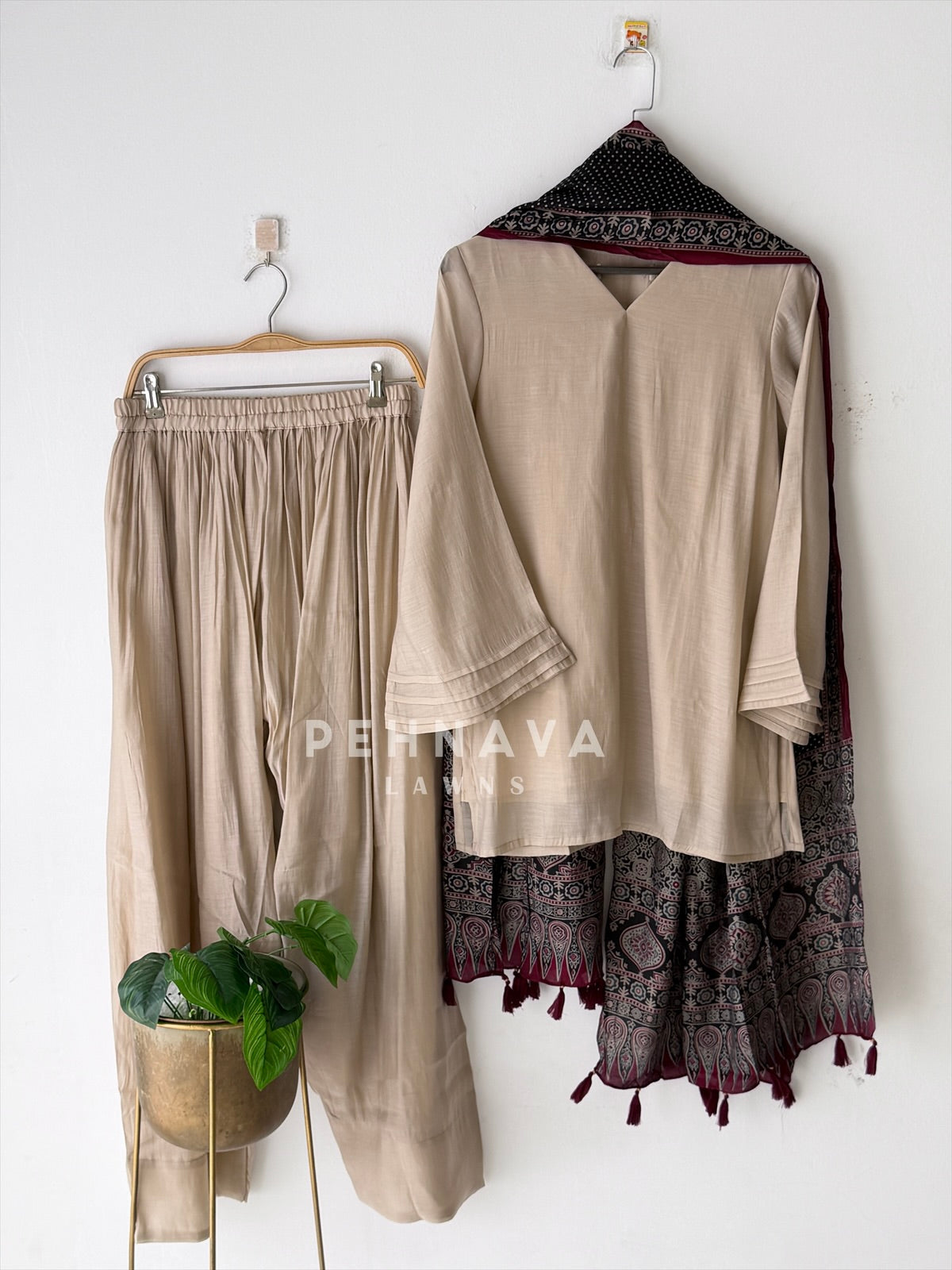 Farshi Shalwar Set with Ajrak Printed Dupatta-B269
