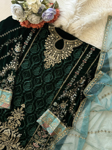 Party wear Velvet Semistitched Suit