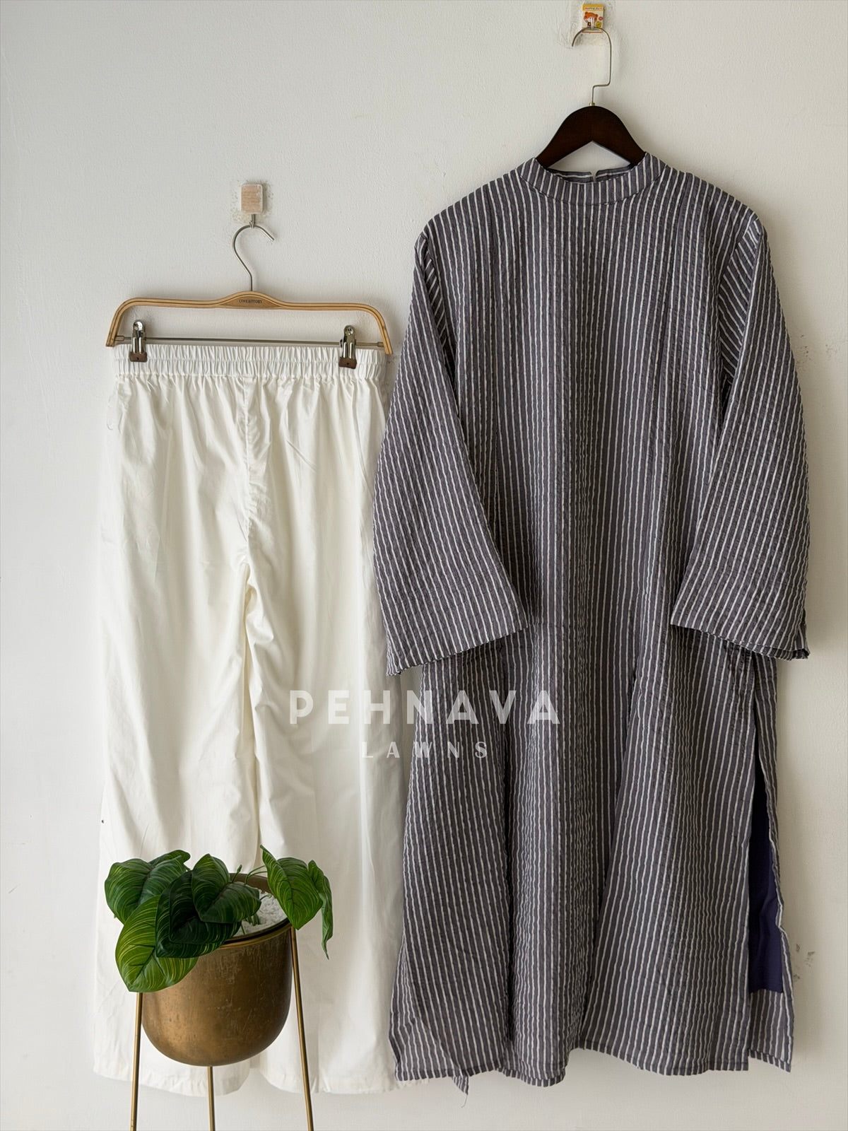 Modest Striped Side-Slit Two Piece Set-B227