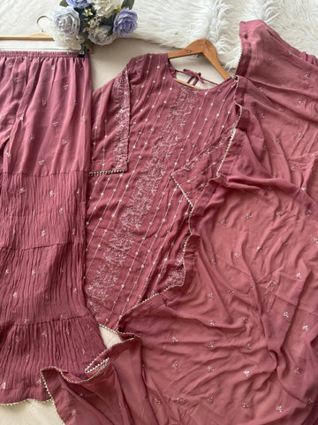 Georgette Embroidered Pink Sharara Suit