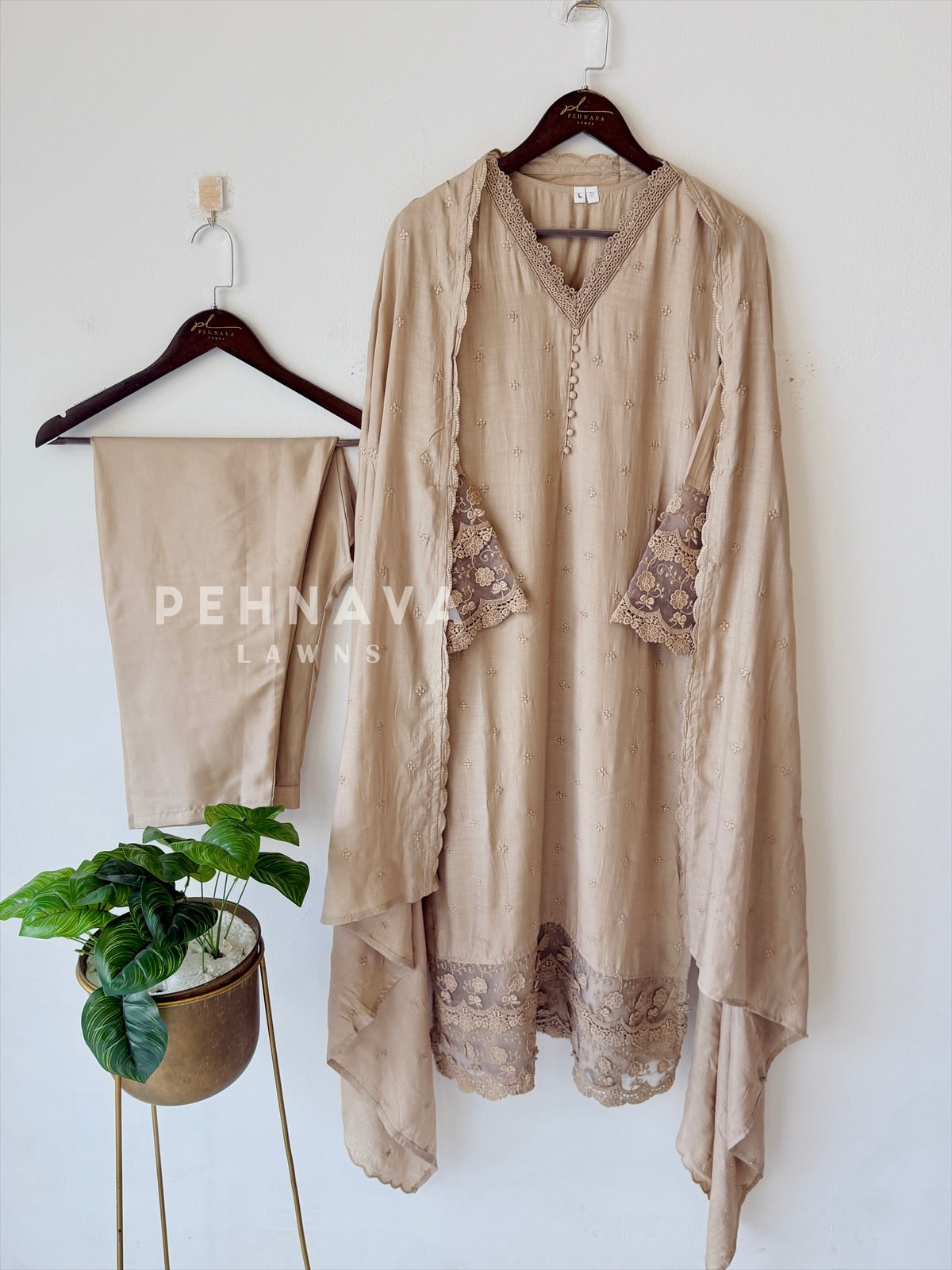Lace‑Trimmed Embroidered Ensemble