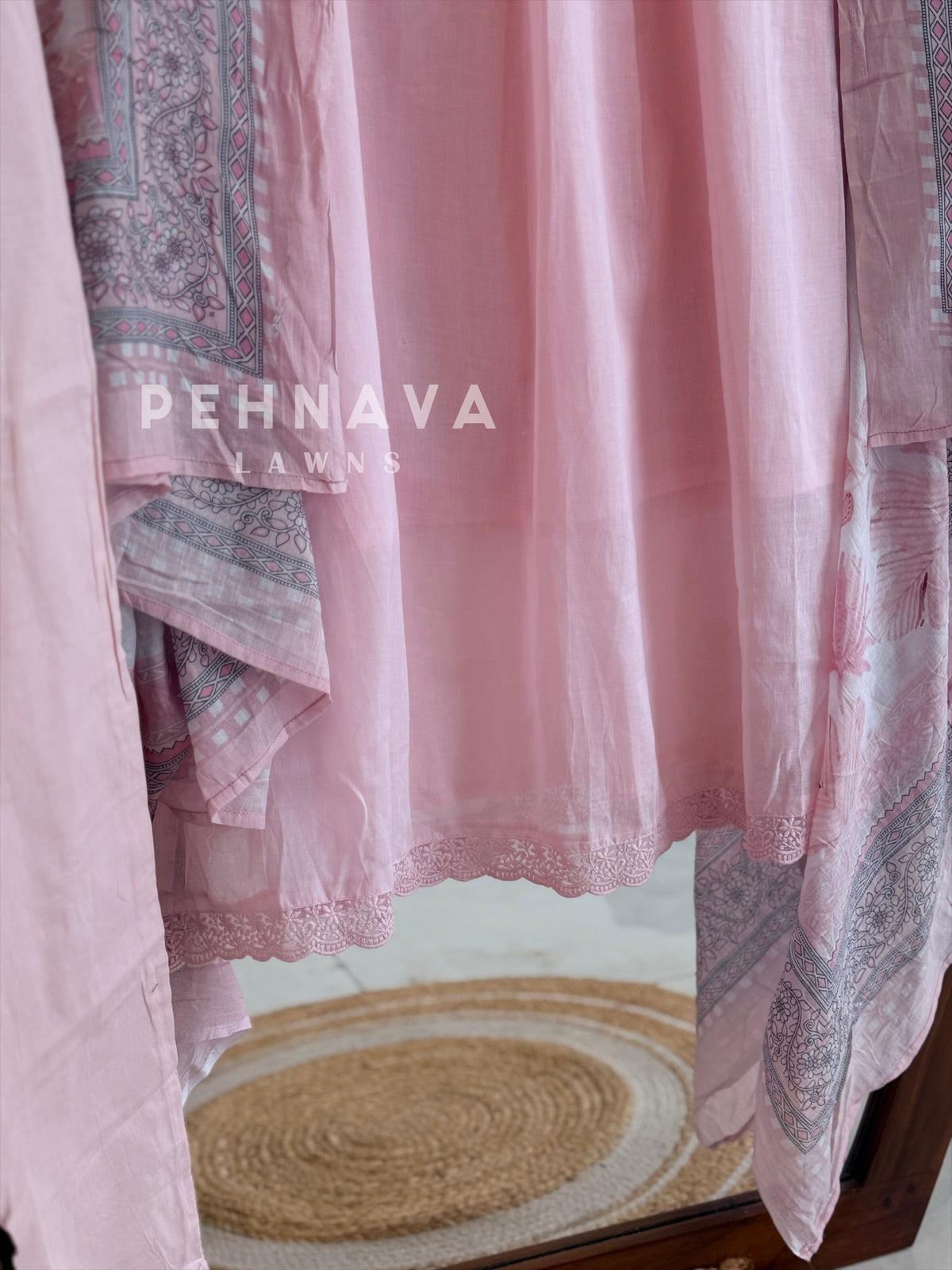 Pintuck & Lace Trim Kurta Set