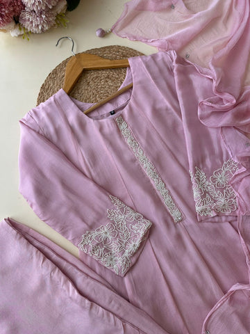 Chinnon handworked Anarkali suit with Beads Detailings