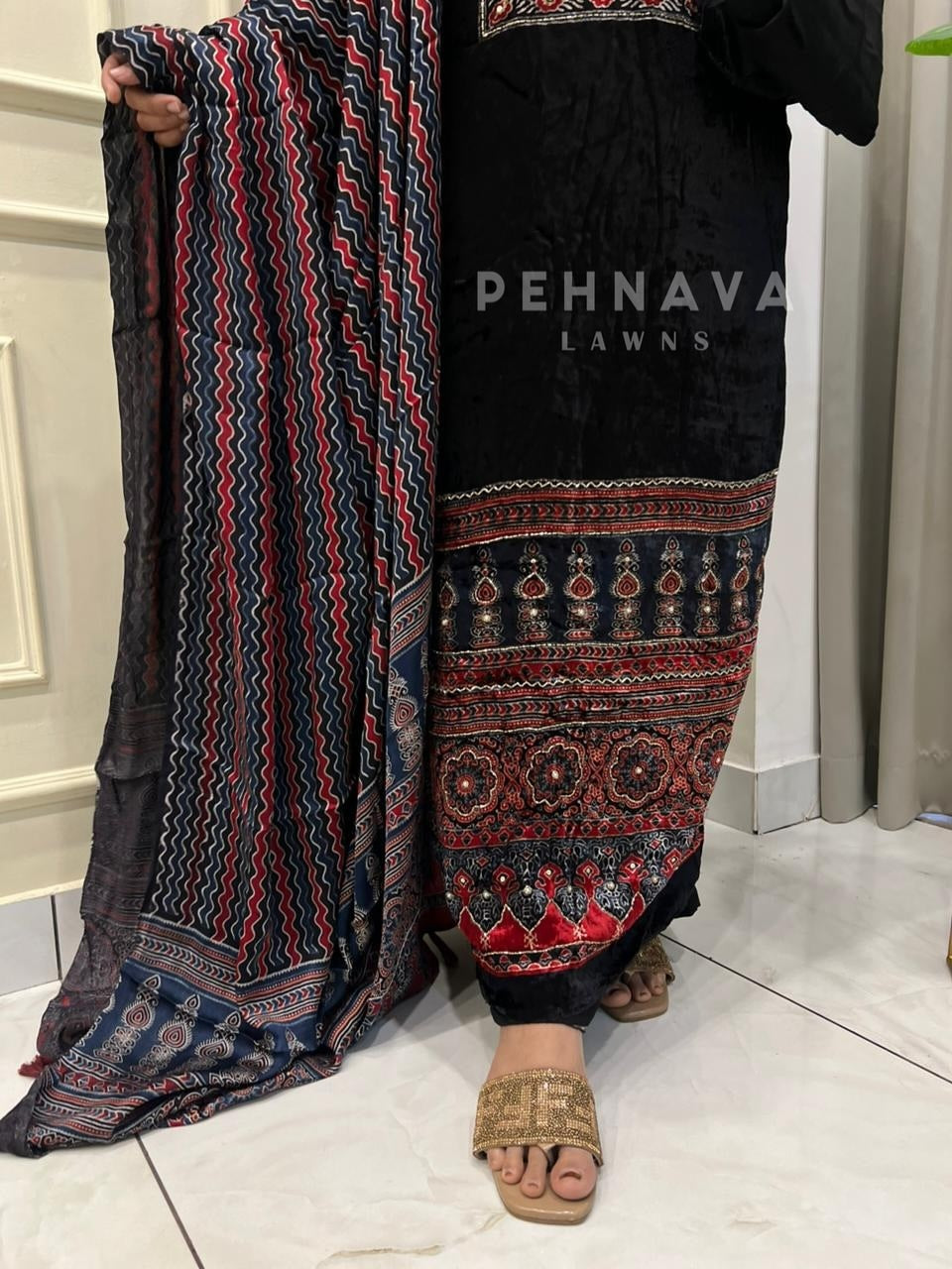 Velvet Touch Ajrakh Suit - Pehnava Lawns