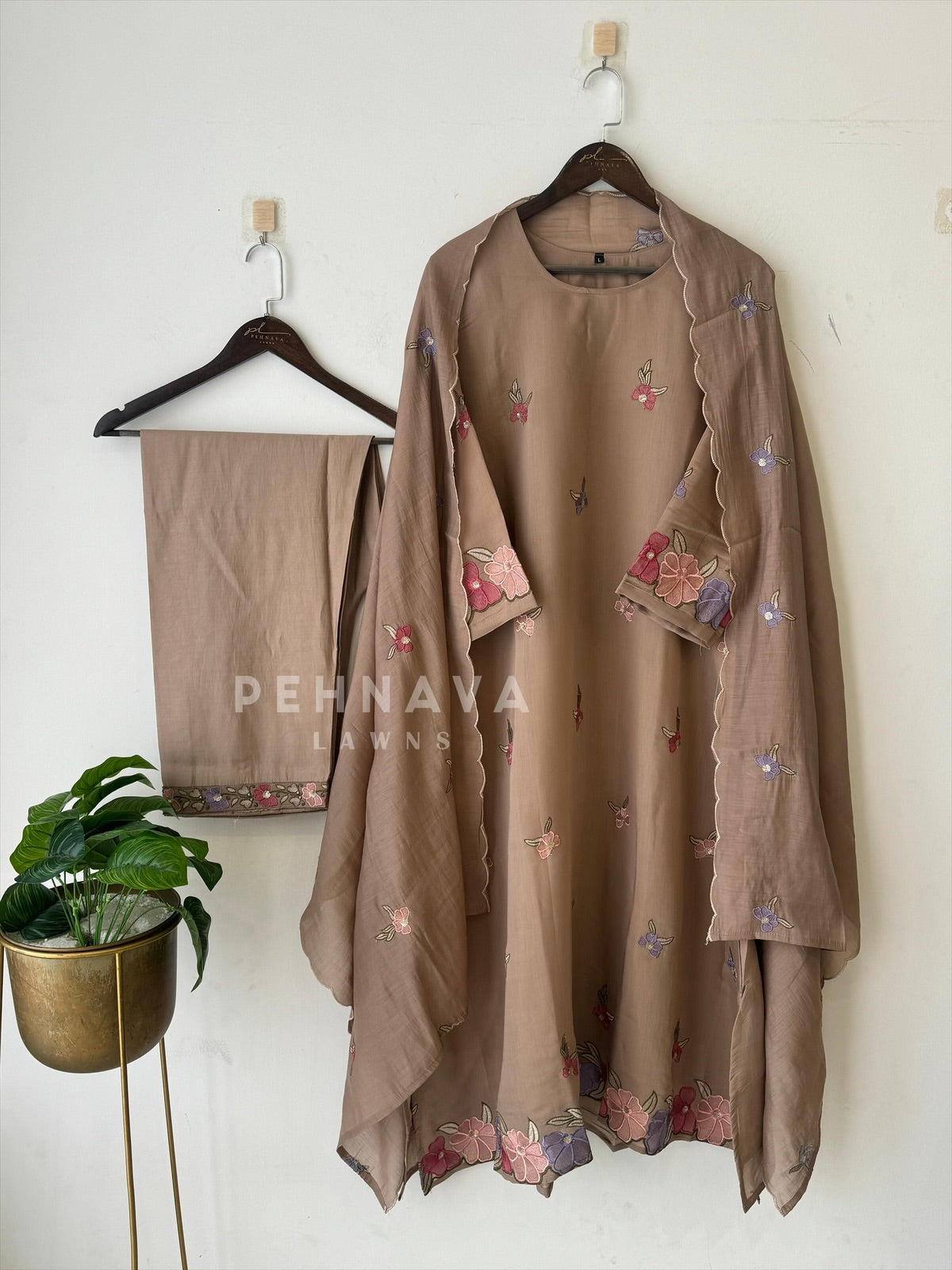 Floral Scallop Chanderi Suit Set-2992