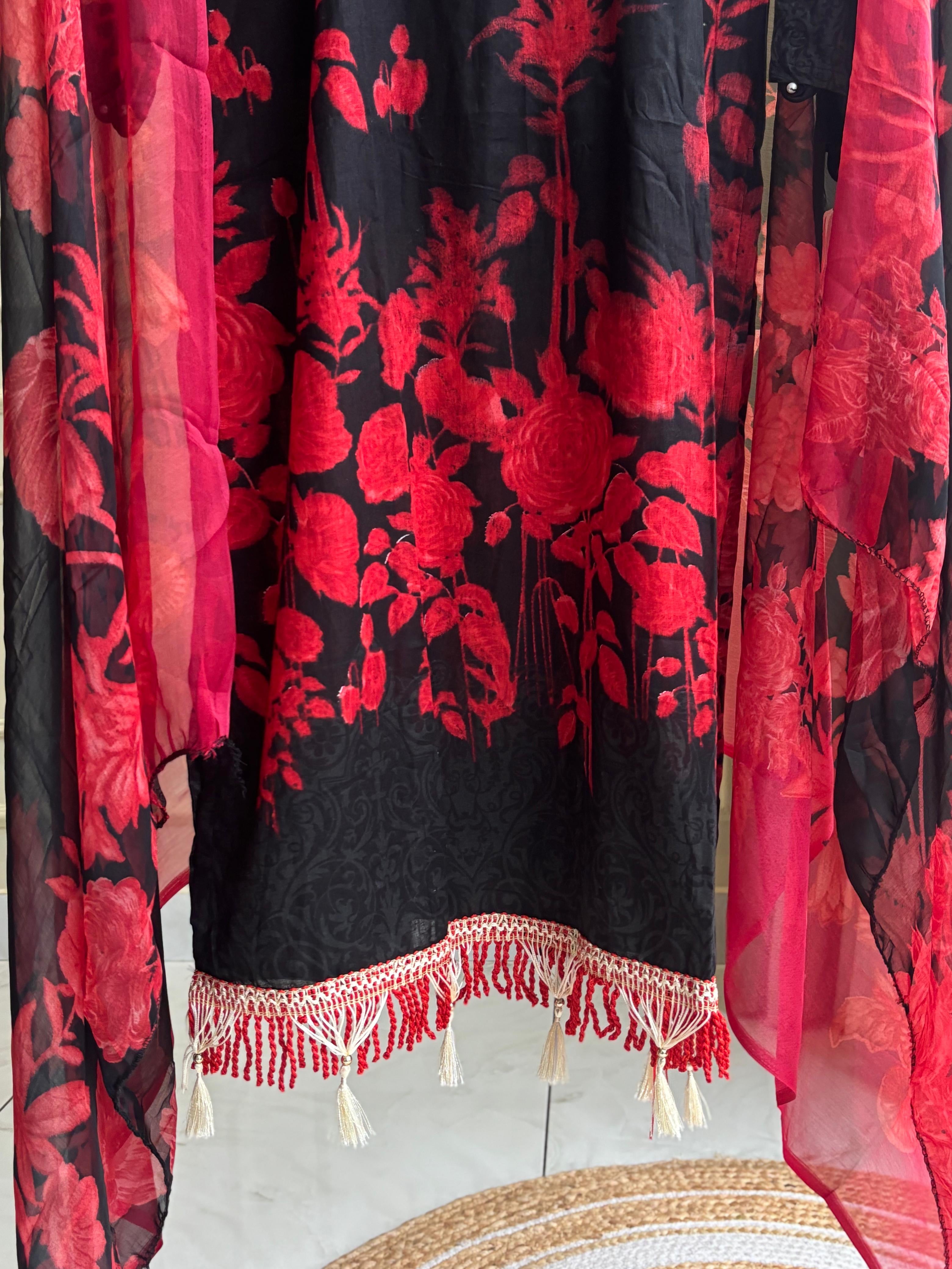 Red&Black Casual Pakistani Suit
