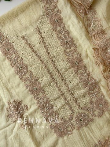 Embroidered Unstitched Chanderi Suit-2630