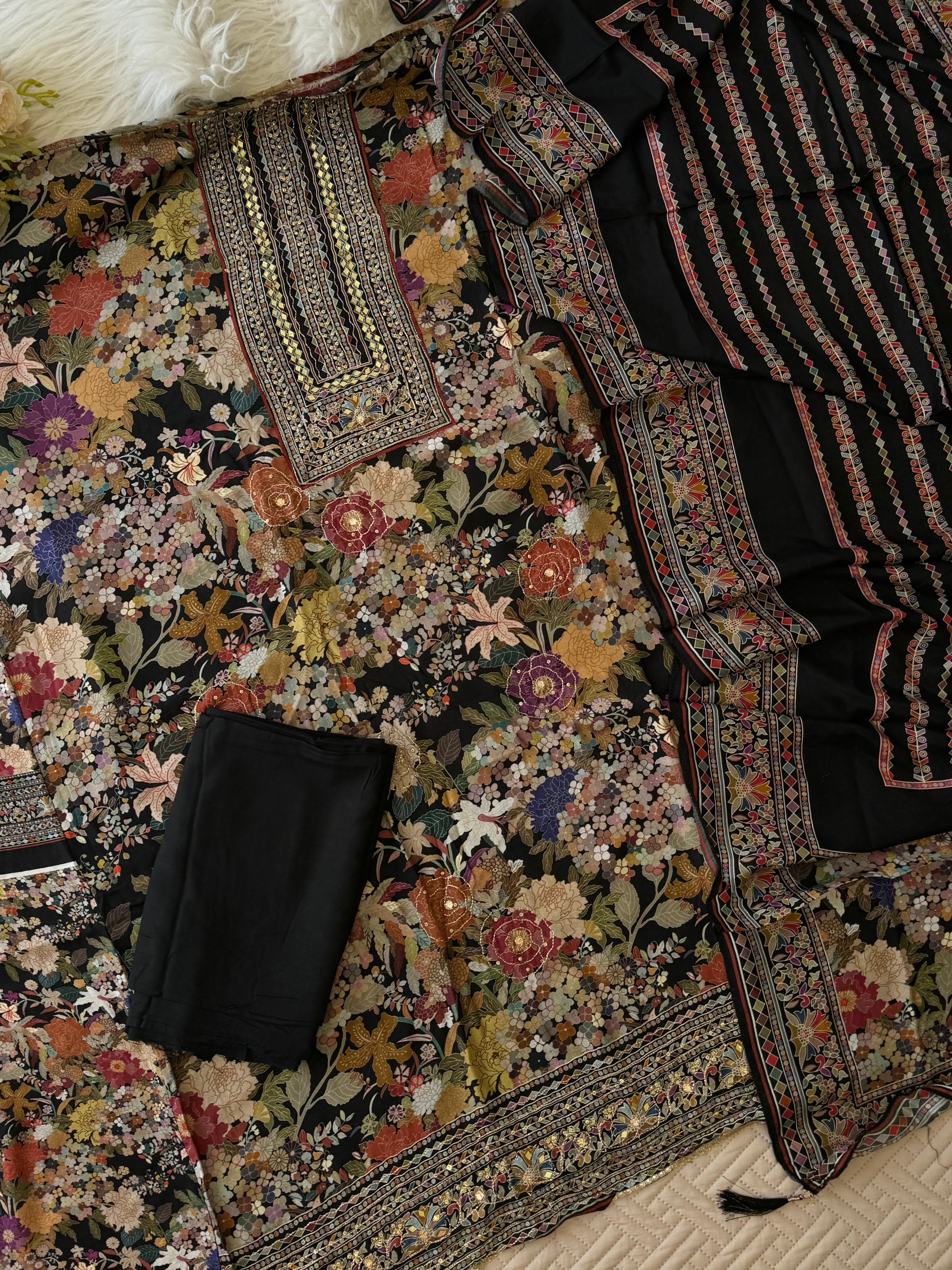 Floral Patterned Muslin Suit 234