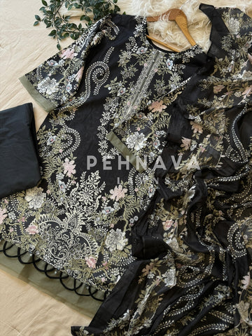 Floral neckline suit with dupatta