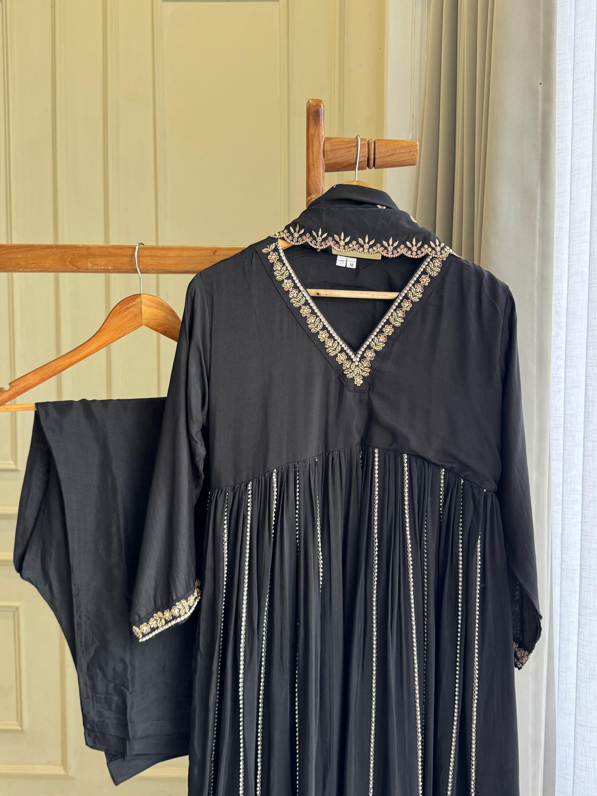 Rayon Anarkali Pleated suit with Pearl detailings