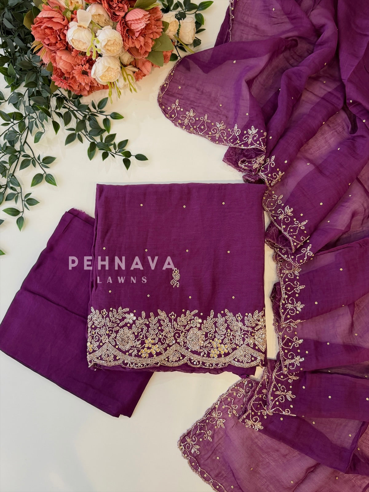 Chanderi Handworked Unstitched Suit-18566