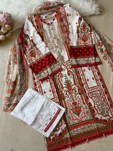 Casual Chic Pakistani Suit-off white 1029B