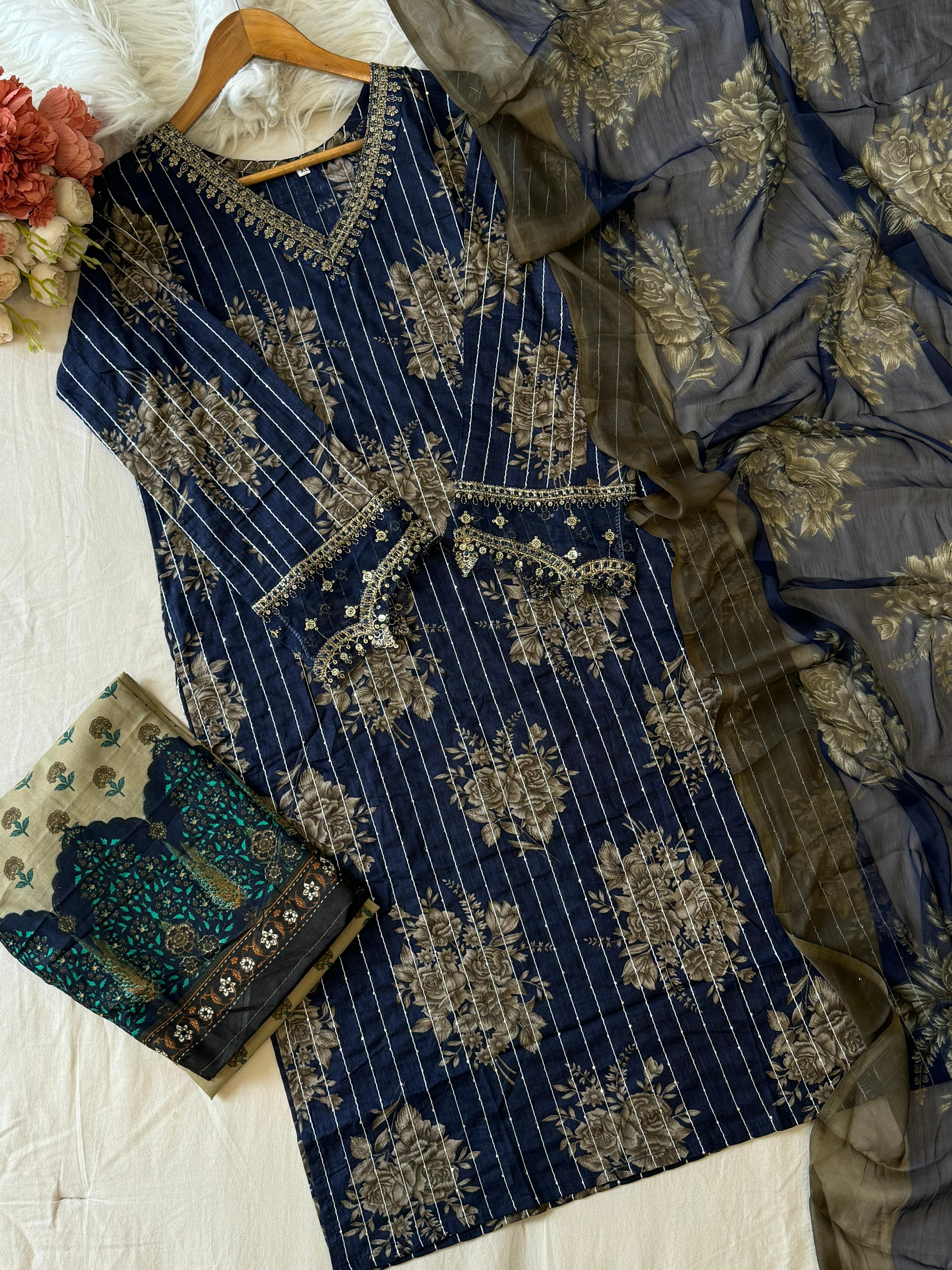 Elegant Blue Floral Printed -5031