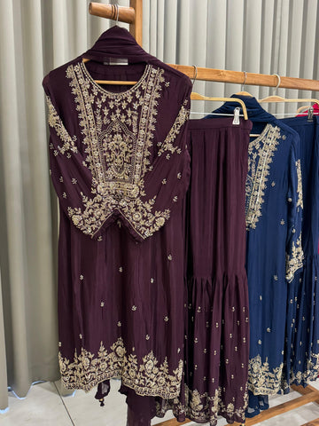 Heavily Handworked Sharara with Pure Chiffon Dupata-6354