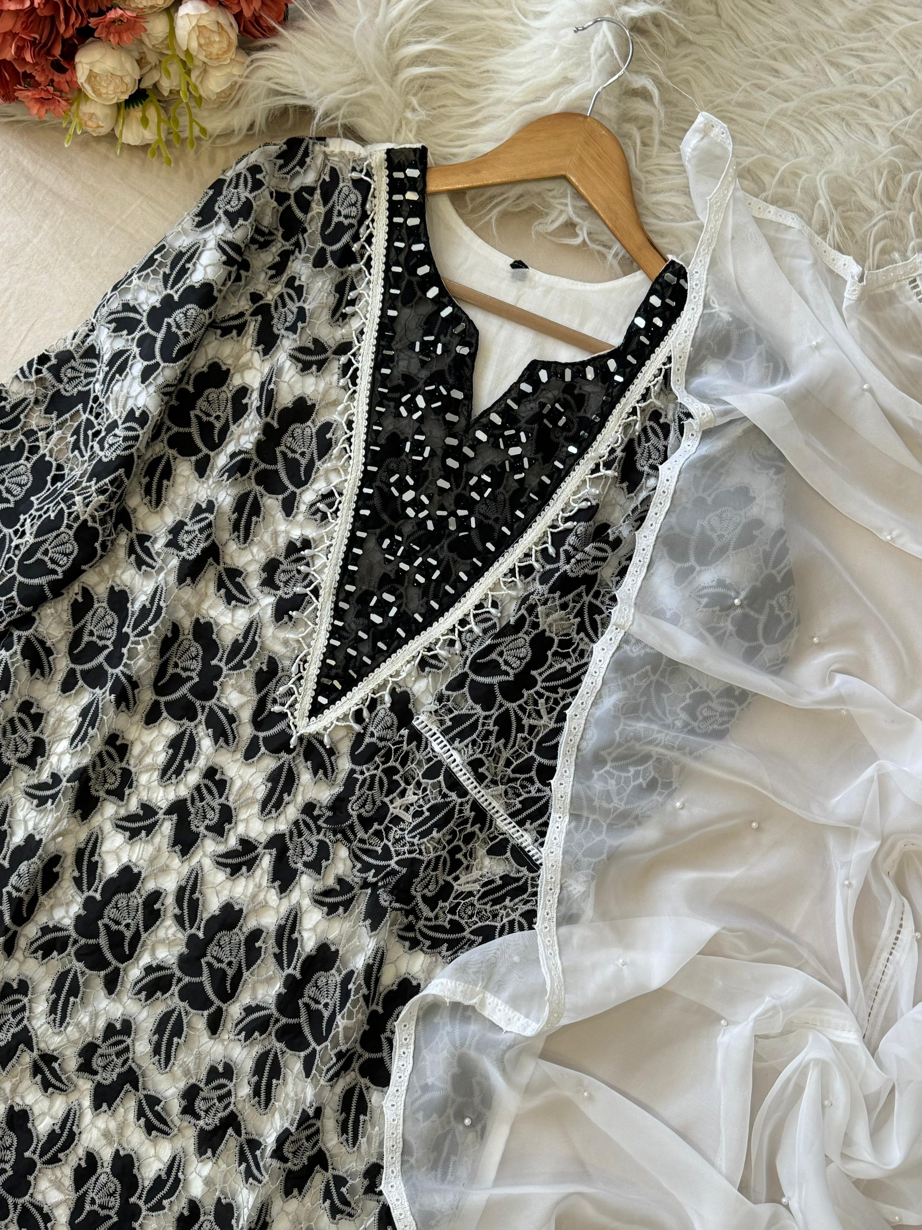 Glamorous Cutwork Suit Ft. Organza Dupata