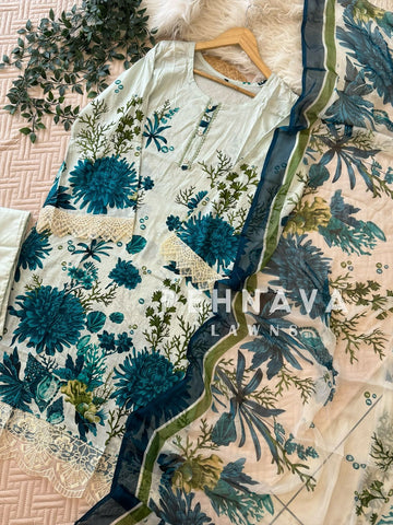 White Suit Ft. Blue Floral Print-1283
