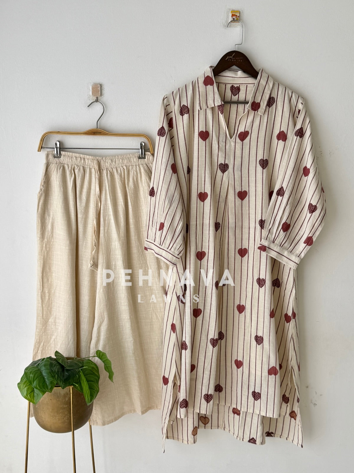 Striped Heart Embroidered Co-ord Set-6222