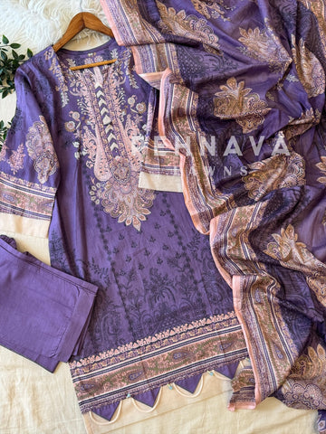 Floral neckline suit with dupatta