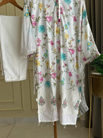 White Floral Printed Ready to Wear Suit