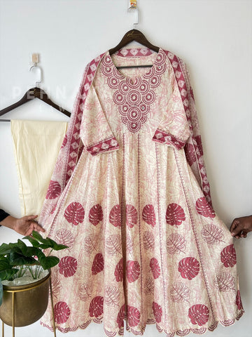 Pure cotton embroidered Anarakali suit - Pehnava Lawns