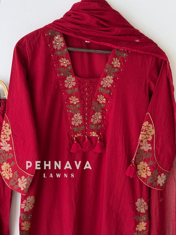 Border Embroidered Three Piece Set-13200