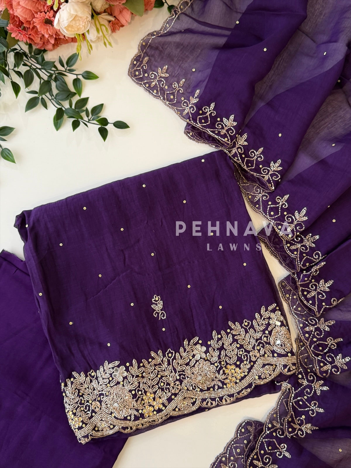 Chanderi Handworked Unstitched Suit-18566