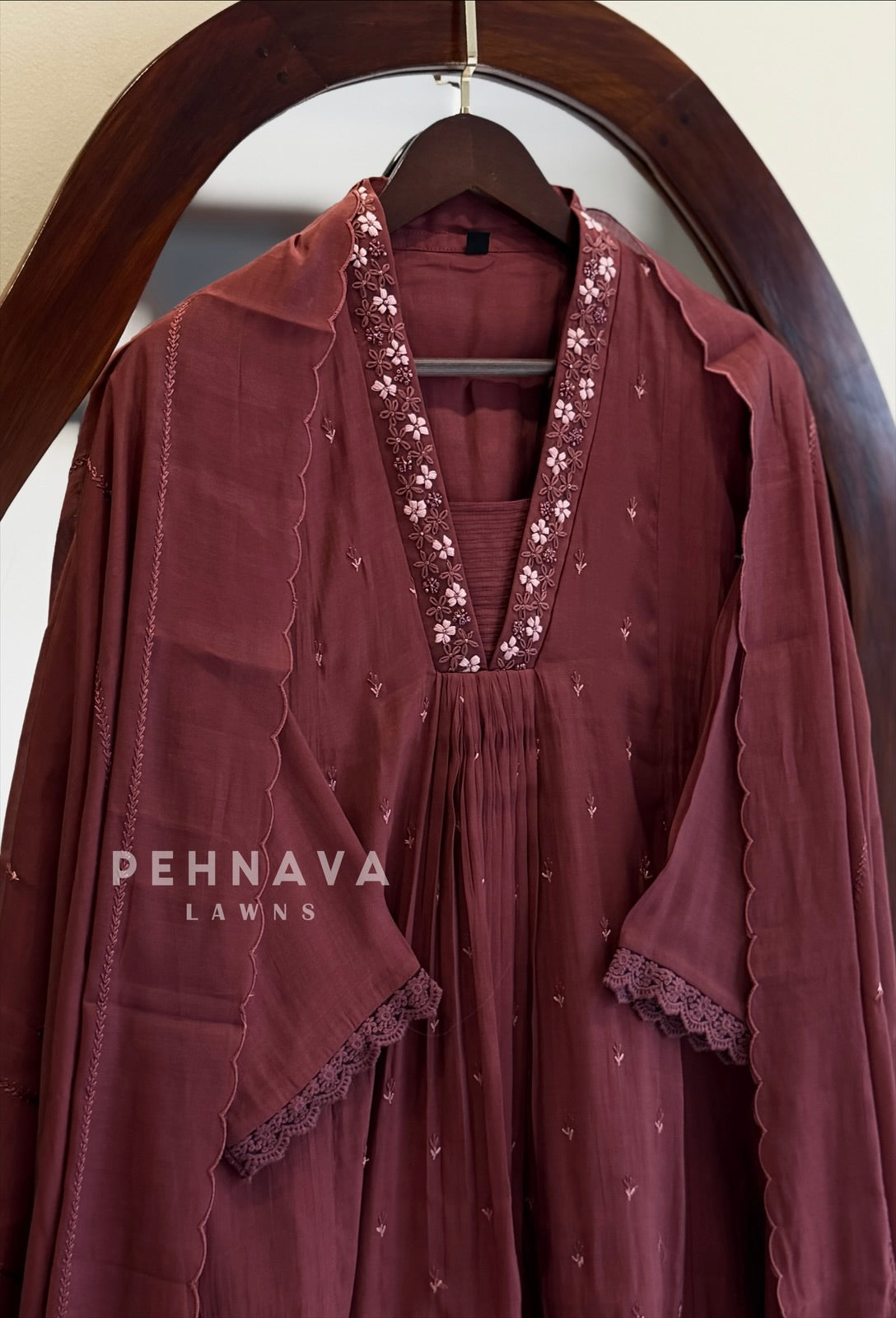 Floral Yoke Pleated Suit Set 19259